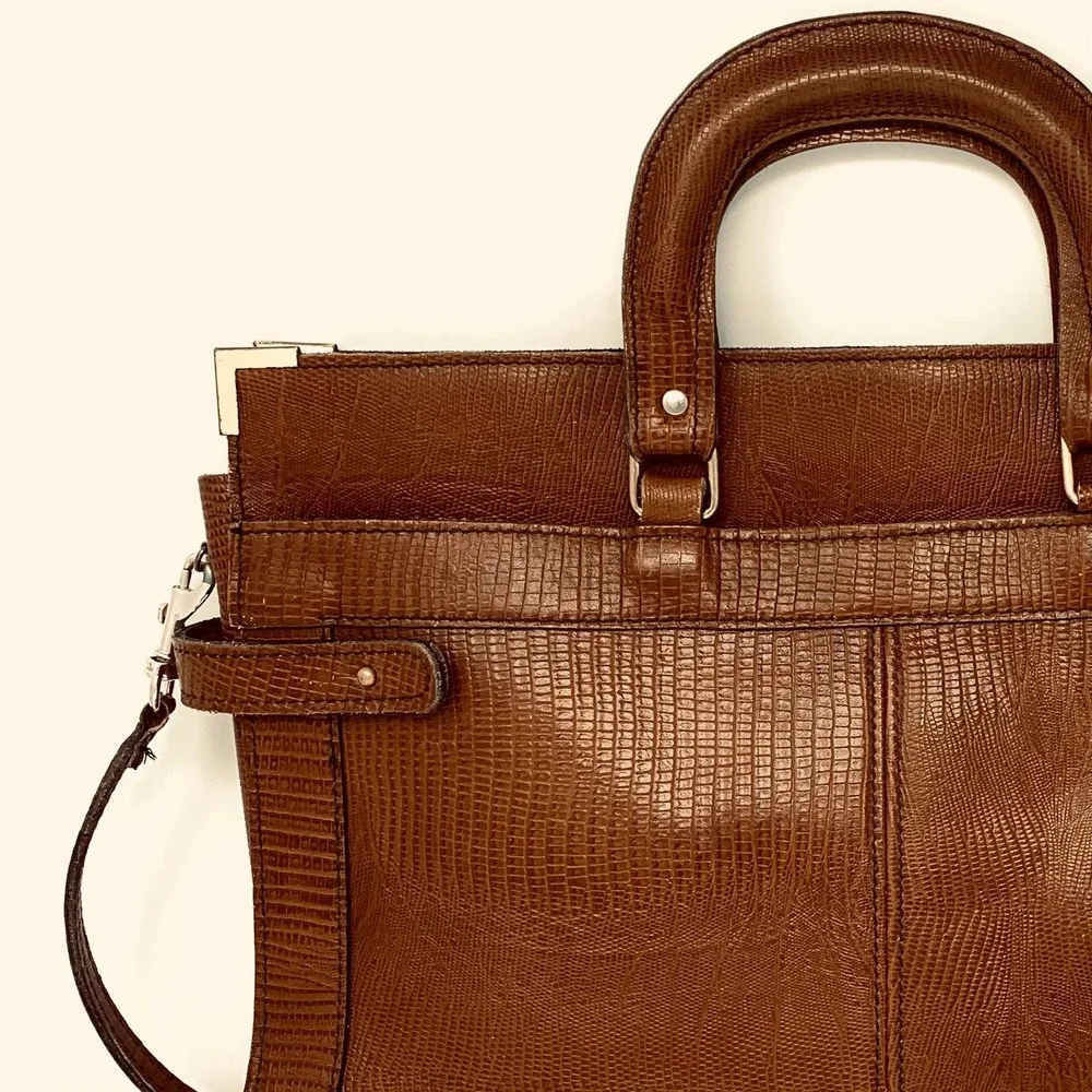 Smart Bags Vintage Brown Lizard Embossed Leather Briefcase Satchel Made in USA